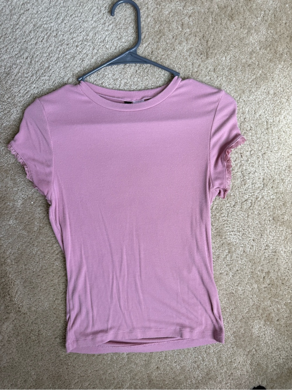 H&M Light Pink Ribbed Short Sleeve Tee